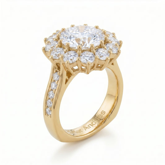 Diamond Yellow Gold Halo Engagement Ring No. 006
