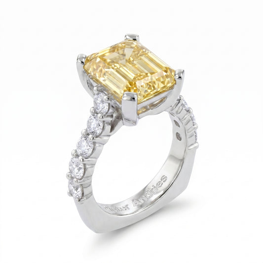 Yellow Diamond & Diamond Platinum Engagement Ring No. 010