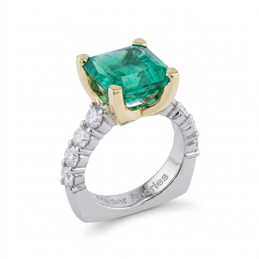 Emerald & Diamond Two-Tone Gold Engagement Ring No. 015