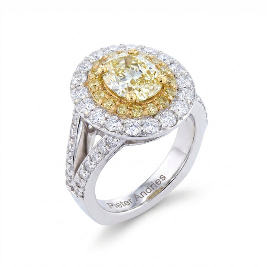 Diamond & Yellow Diamond Two-Tone Gold Halo Engagement Ring No. 047