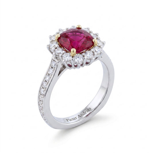 Ruby & Diamond White Gold Halo Engagement Ring No. 073