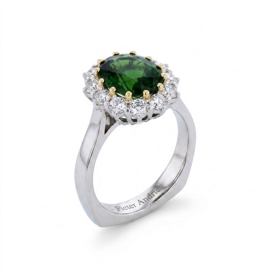 Green Tourmaline & Diamond Platinum Halo Ring No. 080