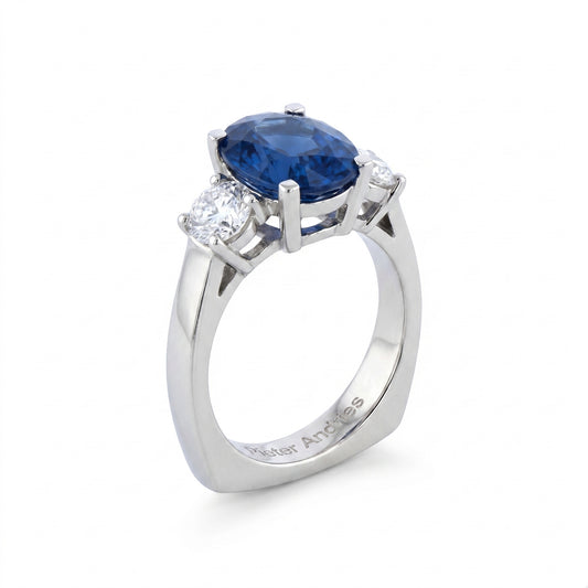 Sapphire & Diamond Platinum Engagement Ring No. 082