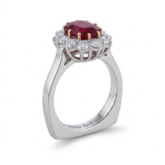 Ruby & Diamond White Gold Halo Engagement Ring No. 089