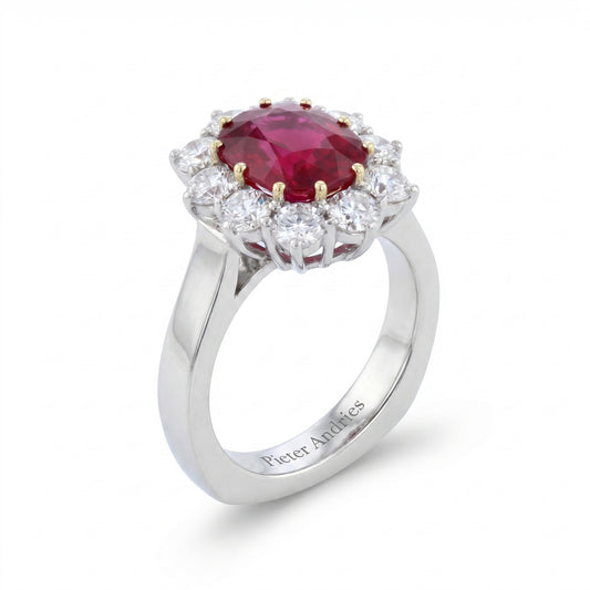 Ruby & Diamond Two-Tone Gold Halo Engagement Ring No. 090