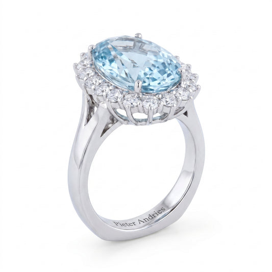Aquamarine & Diamond Platinum Halo Ring No. 097