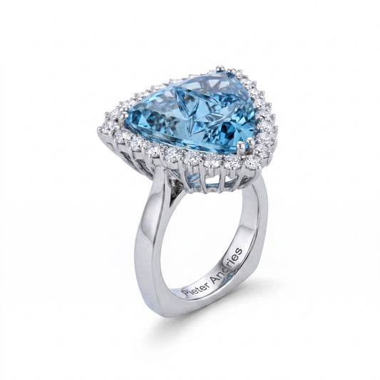 Blue Topaz & Diamond White Gold Halo Ring No. 100