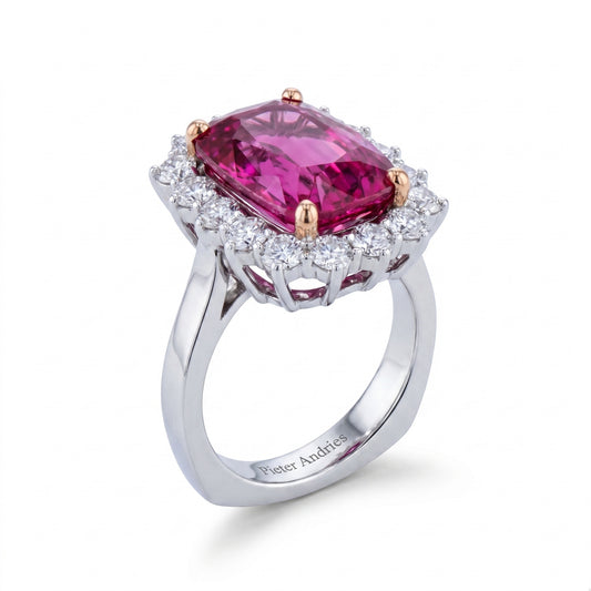 Pink Tourmaline & Diamond Two-Tone Gold Halo Ring No. 103