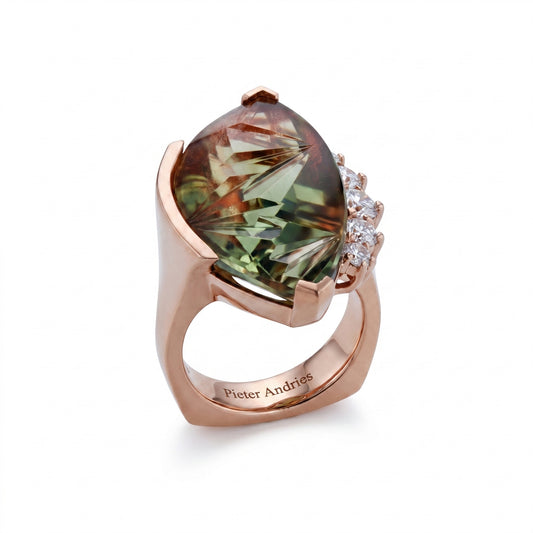 Bi-Color Tourmaline & Diamond Rose Gold Ring No. 107