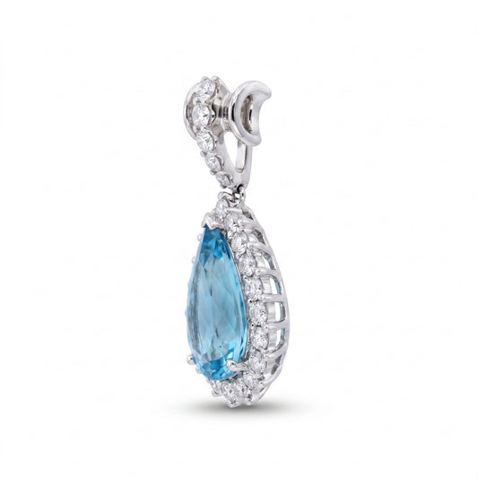 Blue Topaz & Diamond White Gold Halo Pendant No. 141