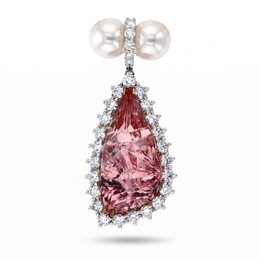 Pink Tourmaline & Diamond White Gold Halo Pendant No. 148