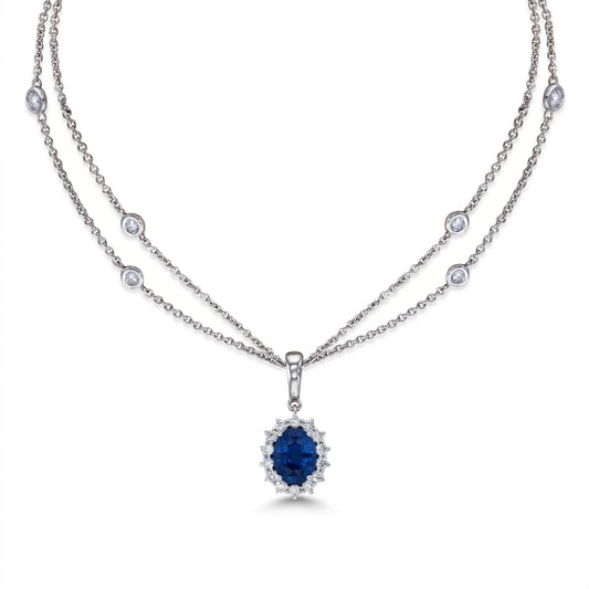 Sapphire & Diamond White Gold Halo Necklace No. 149