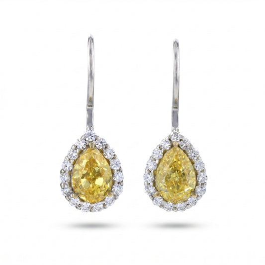 Yellow Diamond & Diamond Two-Tone Gold Halo Earrings No. 155