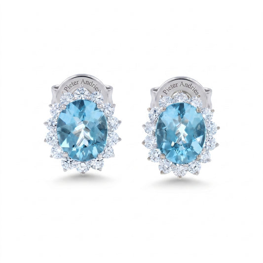 Blue Topaz & Diamond White Gold Halo Earrings No. 163