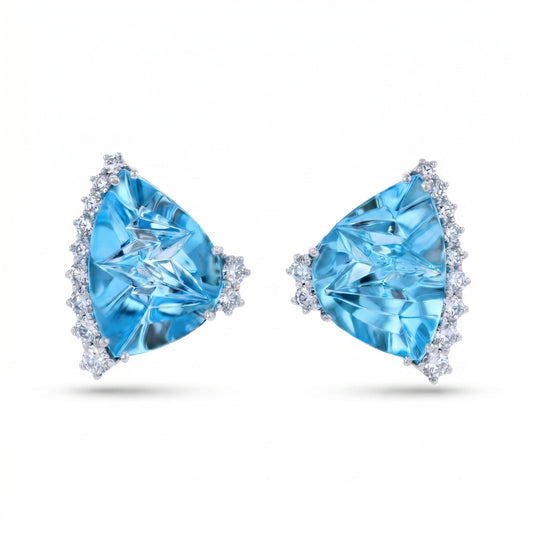 Blue Topaz & Diamond White Gold Halo Earrings No. 179