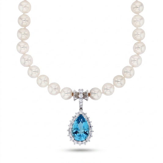 Blue Topaz & Diamond White Gold Halo Necklace No. 194